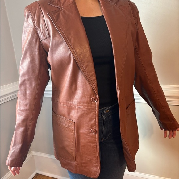 80s Western Vintage Preppy Brown Leather Streetwear Boho Jacket - Size Large - Picture 5 of 14